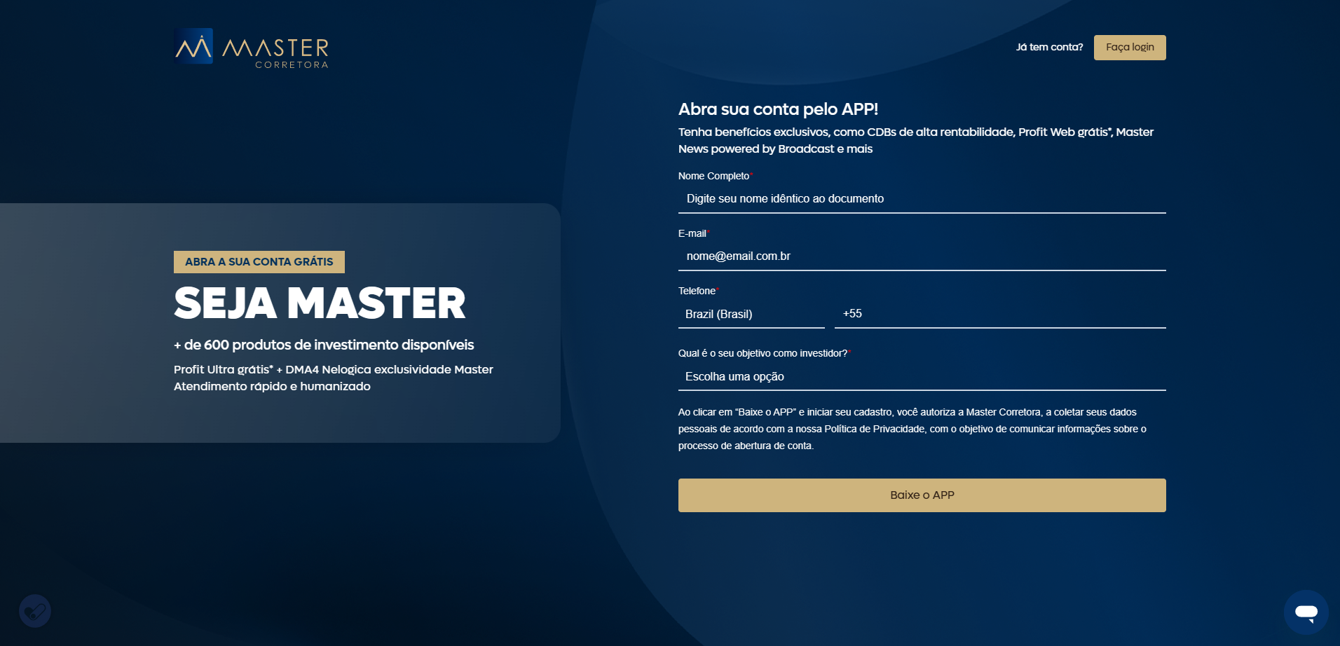 Tela do portal Desktop Master