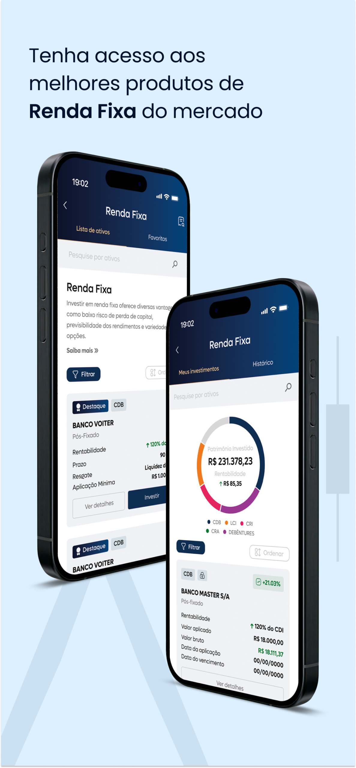 Tela de investimentos do app Master
