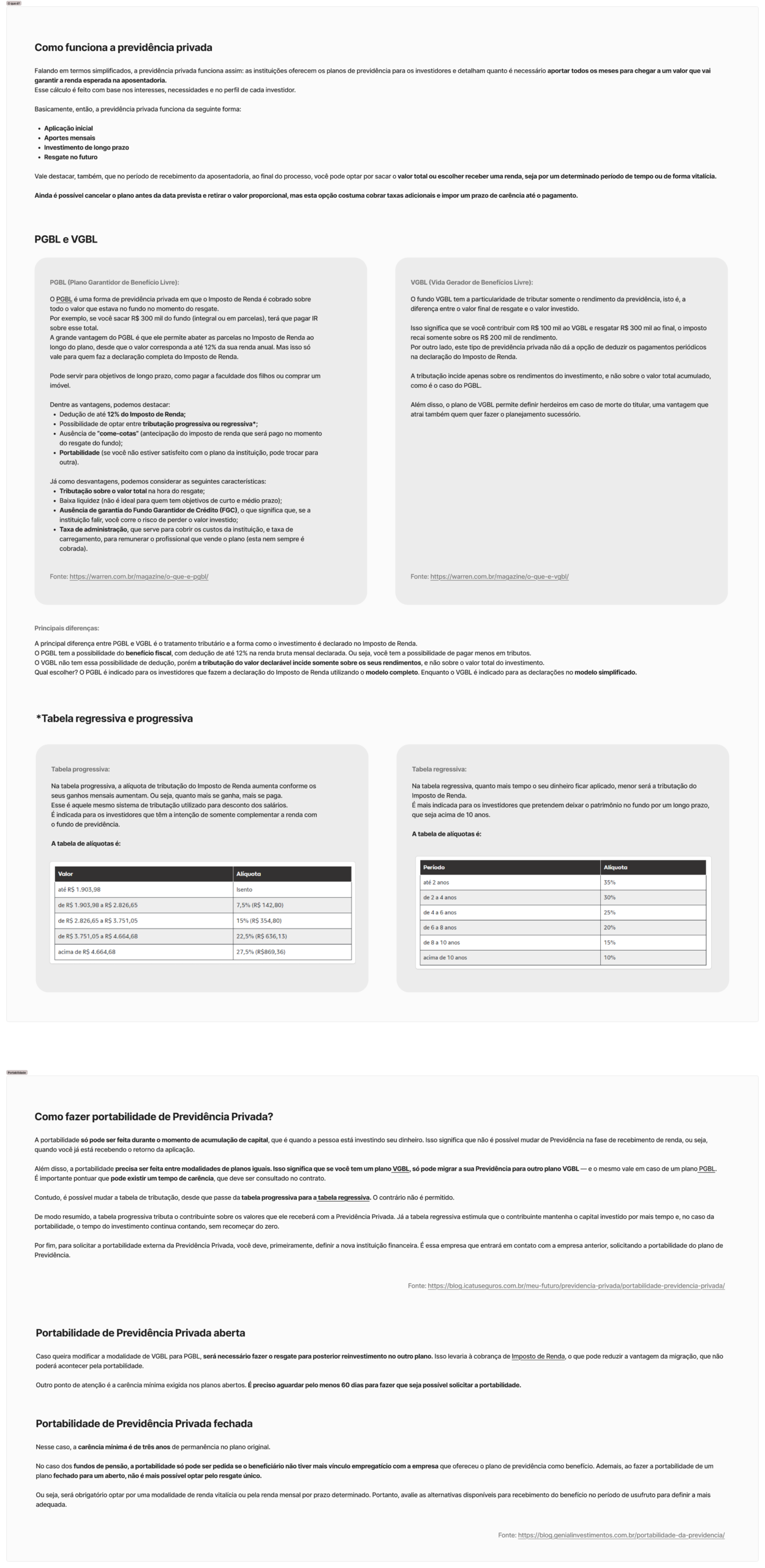 Fluxo de produto de previdência privada