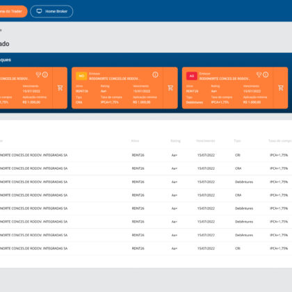 Dashboard _ Menu Investir _ Debentures _ Lista